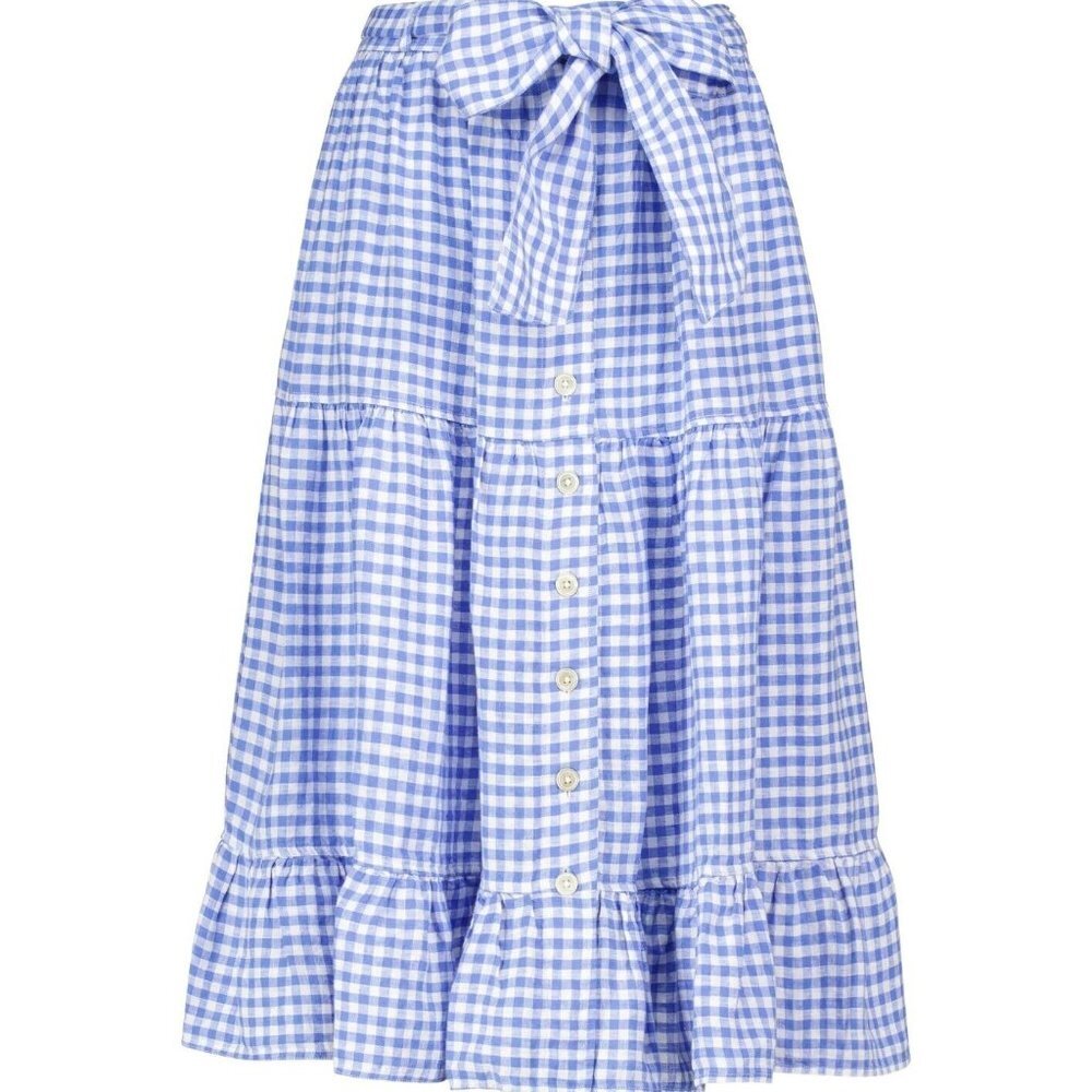 NWT Polo Ralph Lauren Skirt Linen Midi Gingham Blue Belted Midi Skirt Size 0